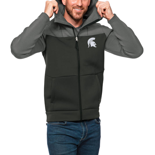 Men's Antigua Steel/Charcoal Michigan State Spartans Protect Full-Zip Hoodie