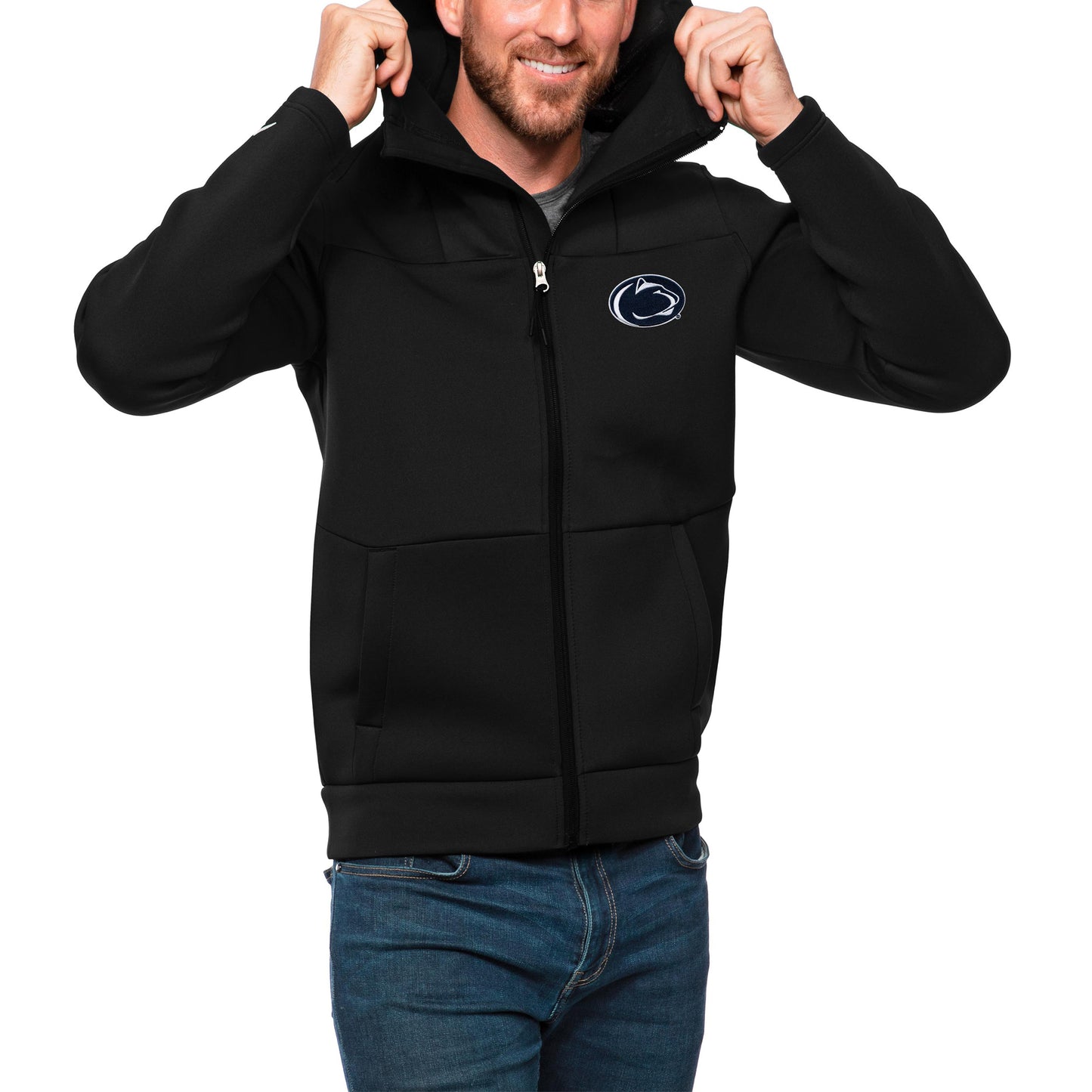 Men's Antigua Black Penn State Nittany Lions Protect Full-Zip Hoodie