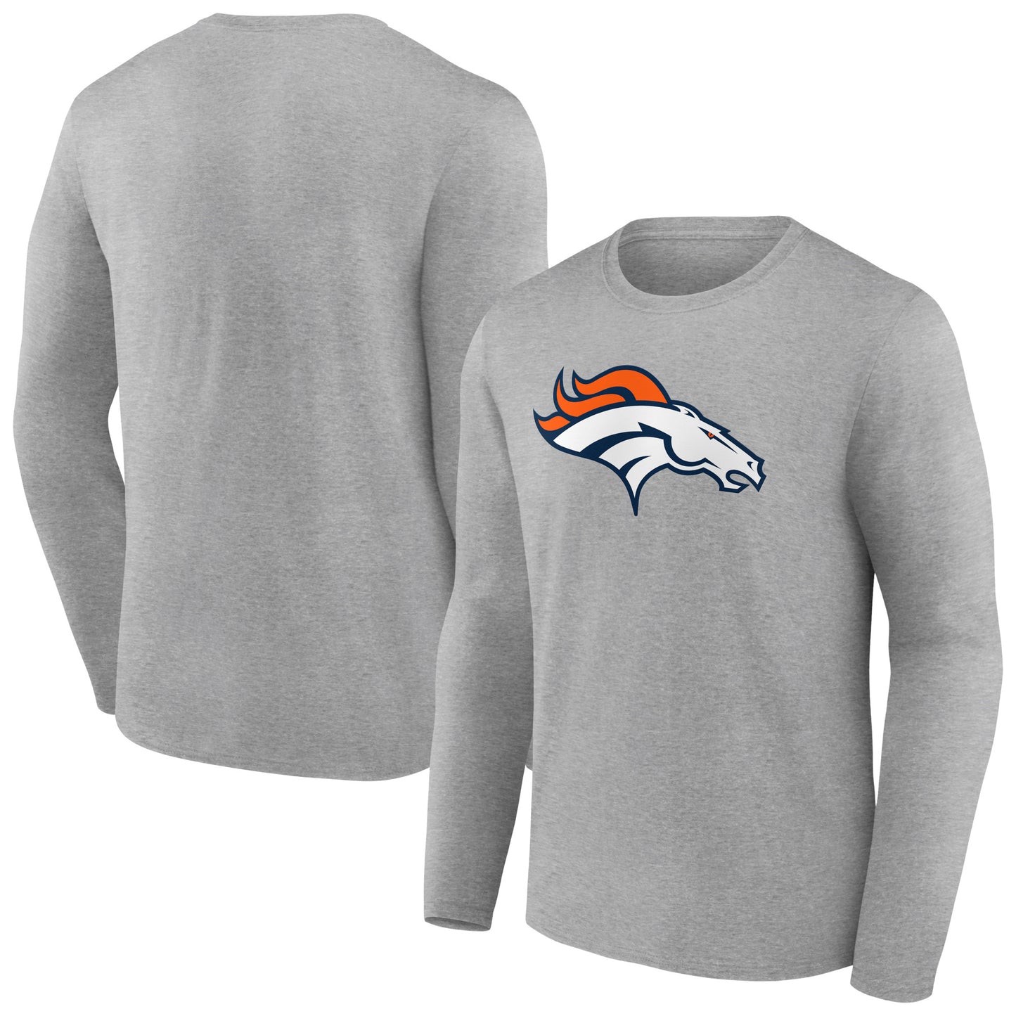 Men's Heather Gray Denver Broncos Primary Team Logo Long Sleeve T-Shirt