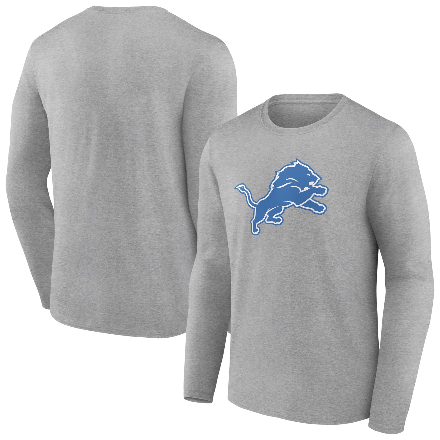 Men's Heather Gray Detroit Lions Primary Team Logo Long Sleeve T-Shirt