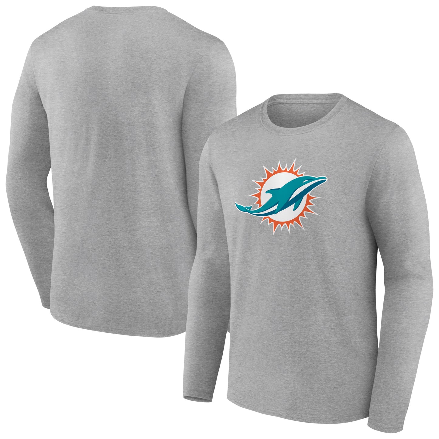 Men's Heather Gray Miami Dolphins Primary Team Logo Long Sleeve T-Shirt