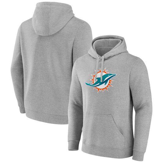 Men's Heather Gray Miami Dolphins Primary Team Logo Fitted Pullover Hoodie