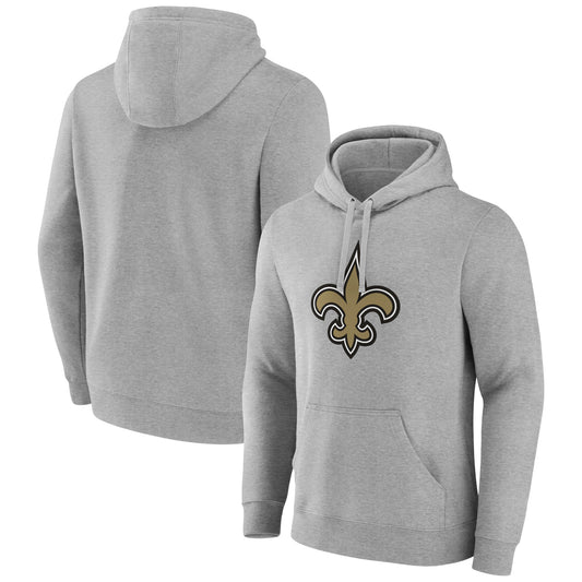 Men's Heather Gray New Orleans Saints Primary Team Logo Fitted Pullover Hoodie