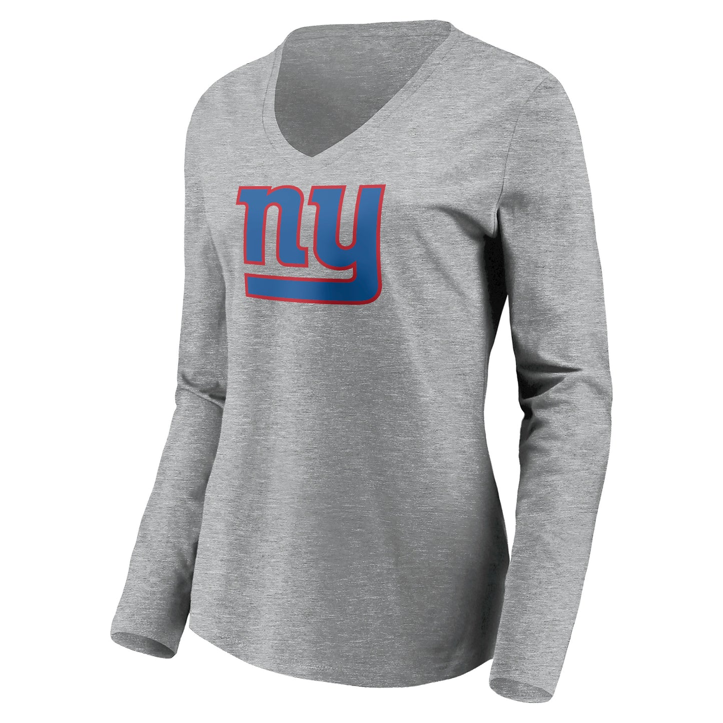 Women's Heather Gray New York Giants Primary Team Logo Long Sleeve V-Neck T-Shirt