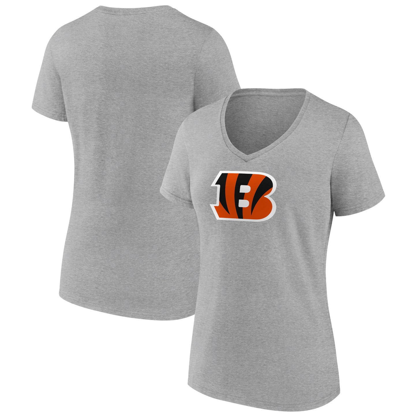 Women's Heather Gray Cincinnati Bengals Primary Team Logo V-Neck T-Shirt