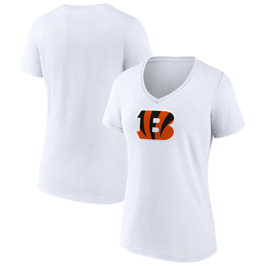 Women's White Cincinnati Bengals Primary Team Logo V-Neck T-Shirt