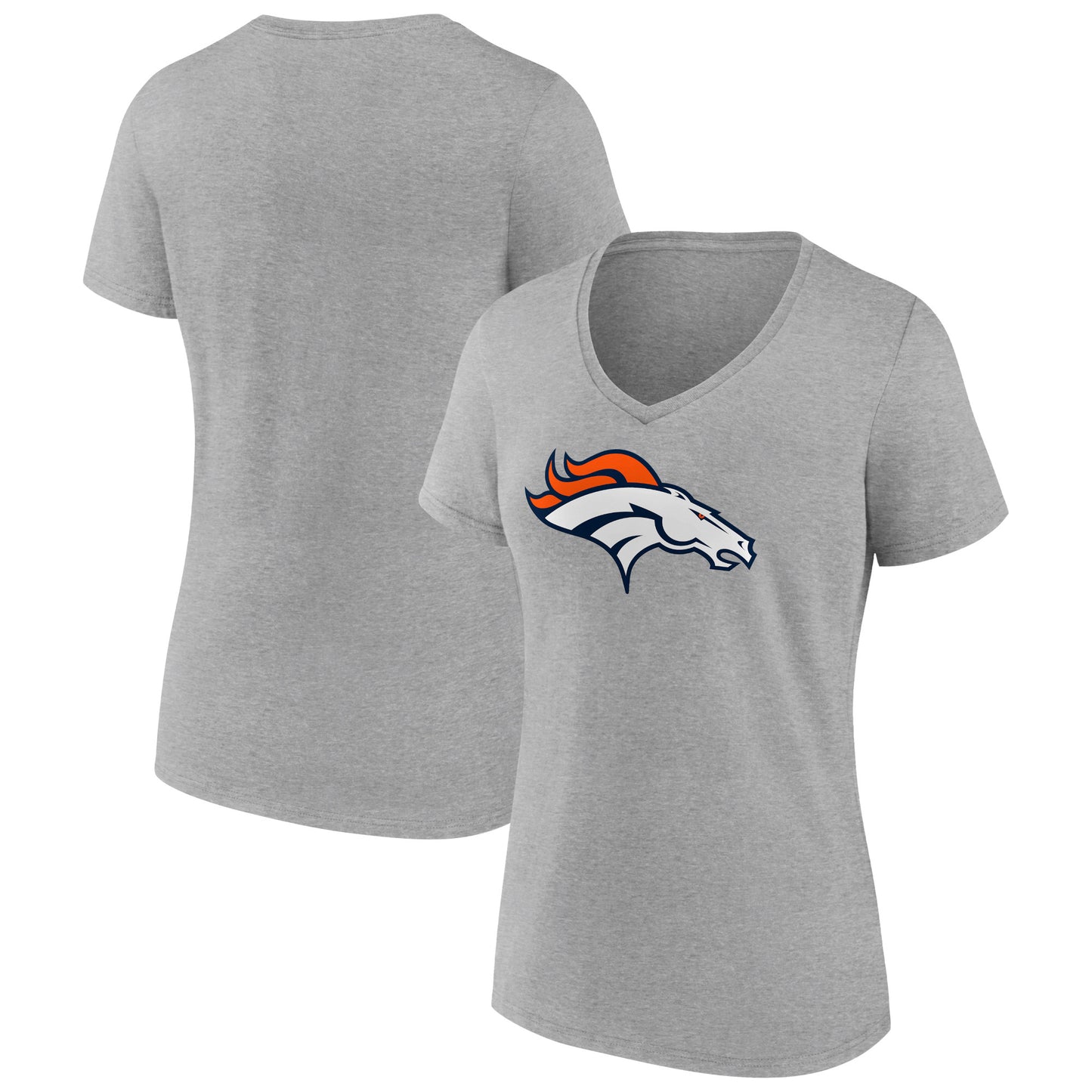 Women's Heather Gray Denver Broncos Primary Team Logo V-Neck T-Shirt