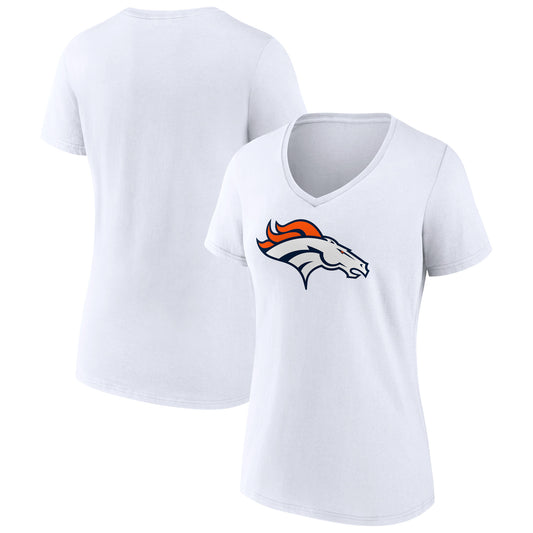 Women's White Denver Broncos Primary Team Logo V-Neck T-Shirt