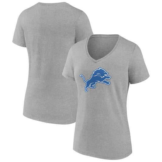 Women's Heather Gray Detroit Lions Primary Team Logo V-Neck T-Shirt