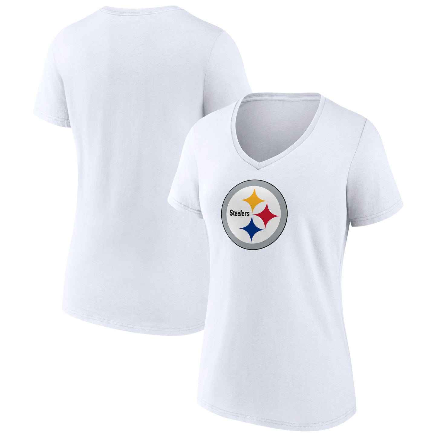 Women's White Pittsburgh Steelers Primary Team Logo V-Neck T-Shirt