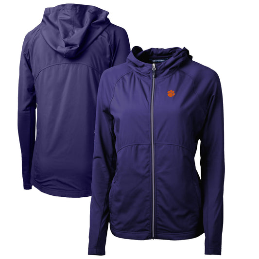 Women's Cutter & Buck Purple Clemson Tigers Adapt Eco Knit Full-Zip Hoodie