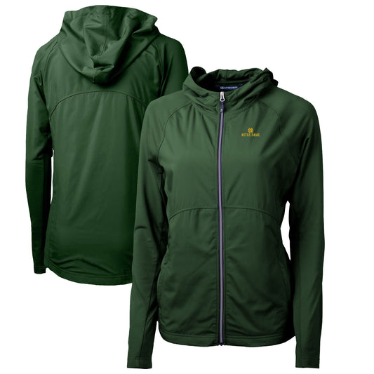 Women's Cutter & Buck Hunter Green Notre Dame Fighting Irish Adapt Eco Knit Full-Zip Hoodie