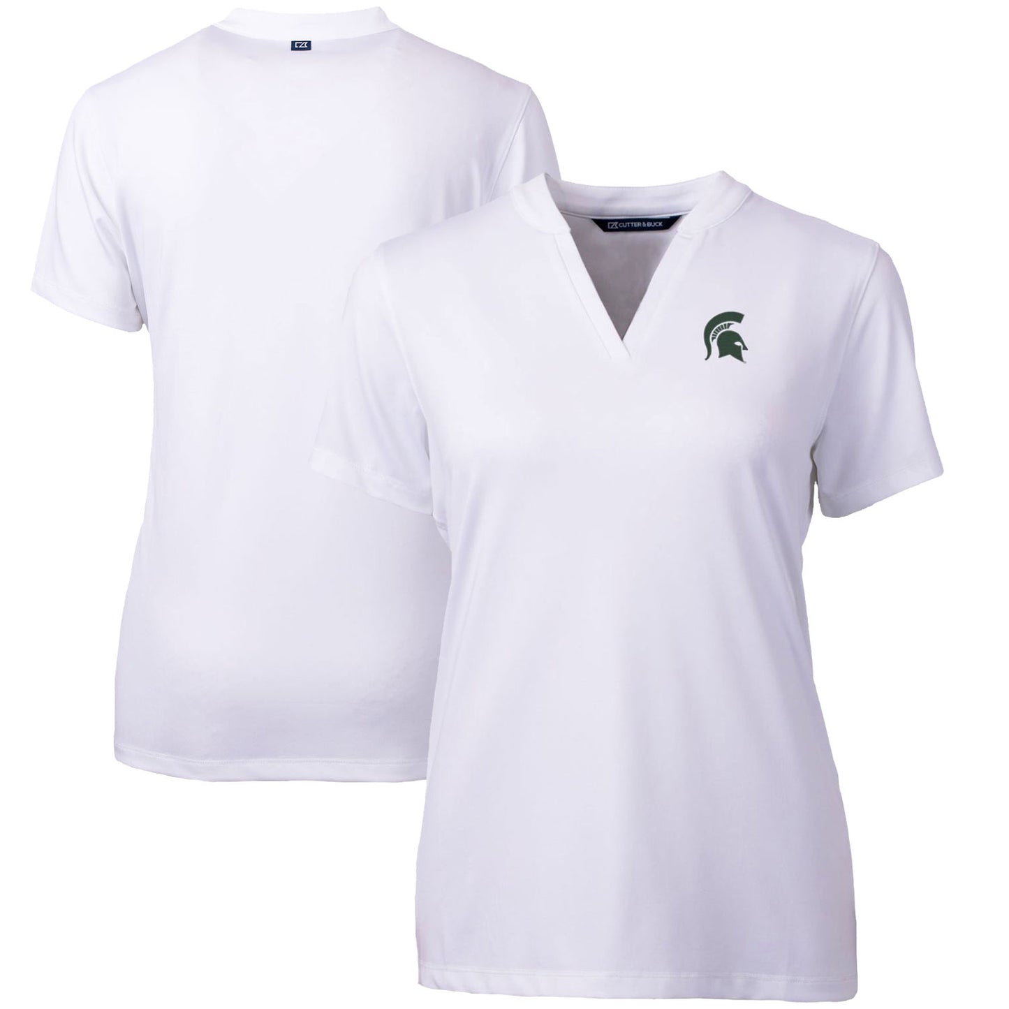 Women's Cutter & Buck White Michigan State Spartans Forge Blade V-Neck Top