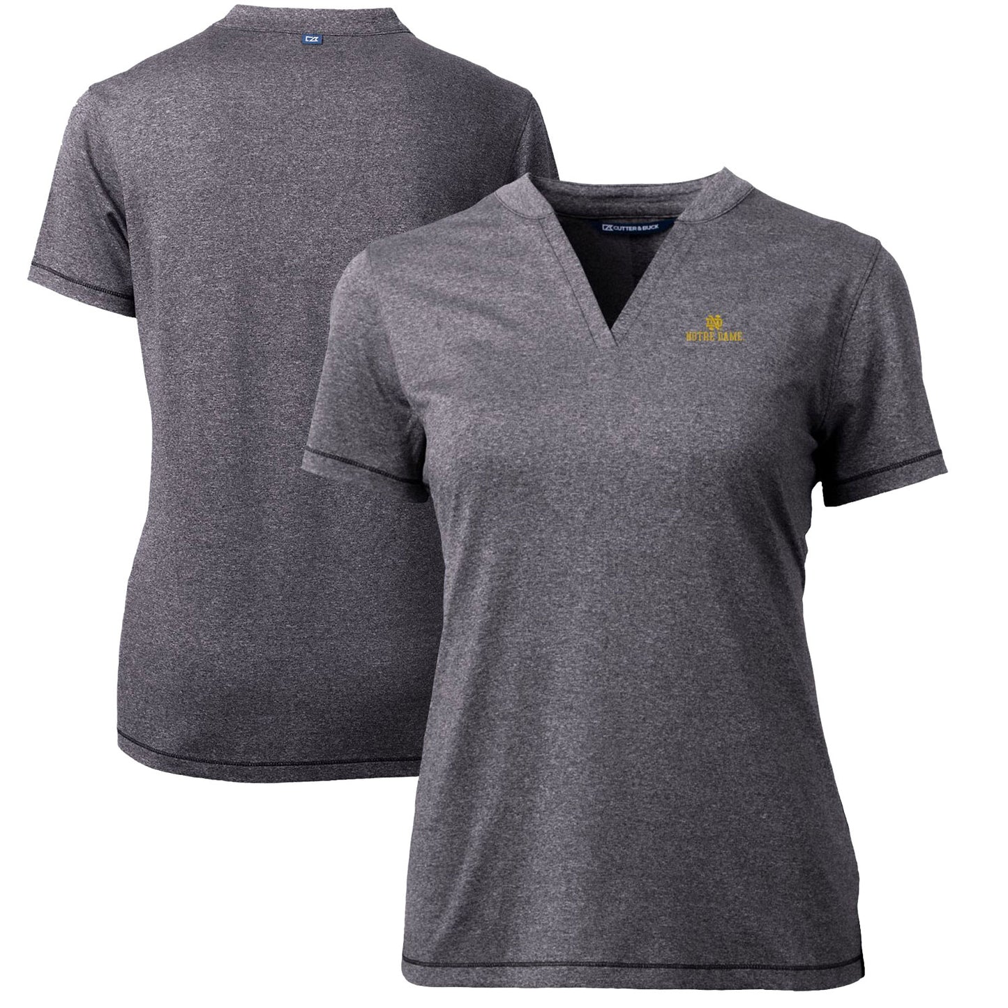 Women's Cutter & Buck Heather Charcoal Notre Dame Fighting Irish Forge Blade V-Neck Top