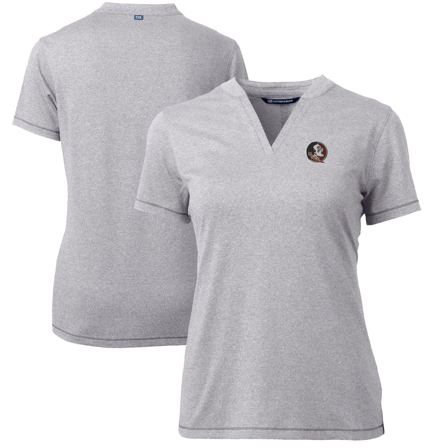 Women's Cutter & Buck Heather Gray Florida State Seminoles Forge Blade V-Neck Top