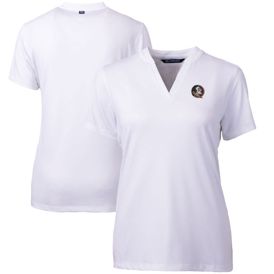 Women's Cutter & Buck White Florida State Seminoles Forge Blade V-Neck Top