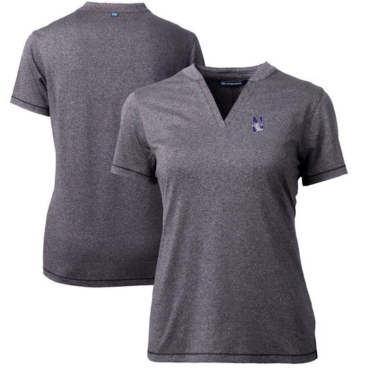 Women's Cutter & Buck Heather Charcoal Northwestern Wildcats Forge Blade V-Neck Top