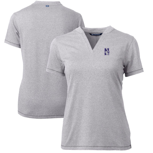 Women's Cutter & Buck Heather Gray Northwestern Wildcats Forge Blade V-Neck Top