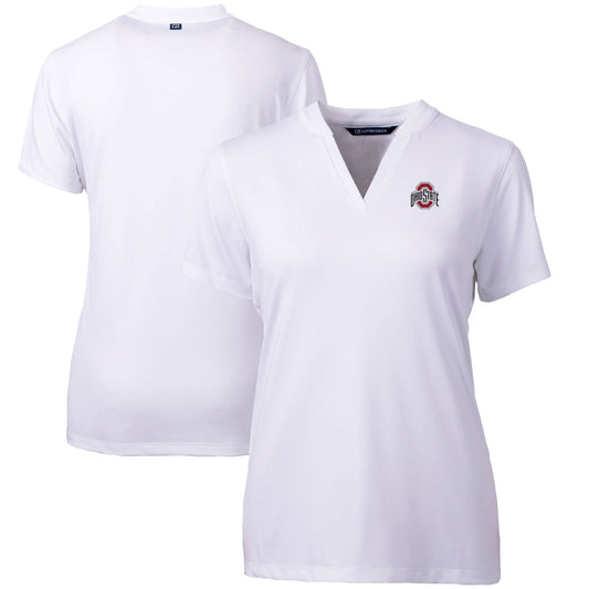 Women's Cutter & Buck White Ohio State Buckeyes Forge Blade V-Neck Top