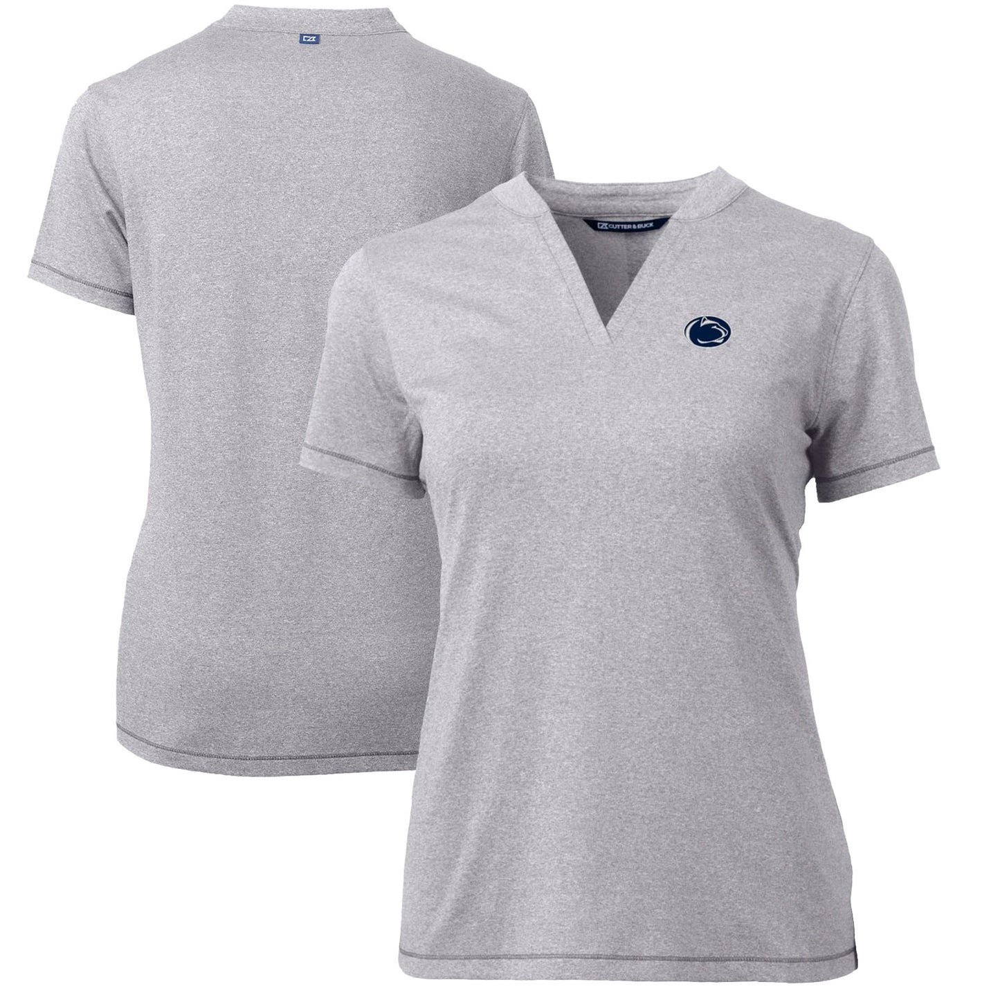 Women's Cutter & Buck Heather Gray Penn State Nittany Lions Forge Blade V-Neck Top