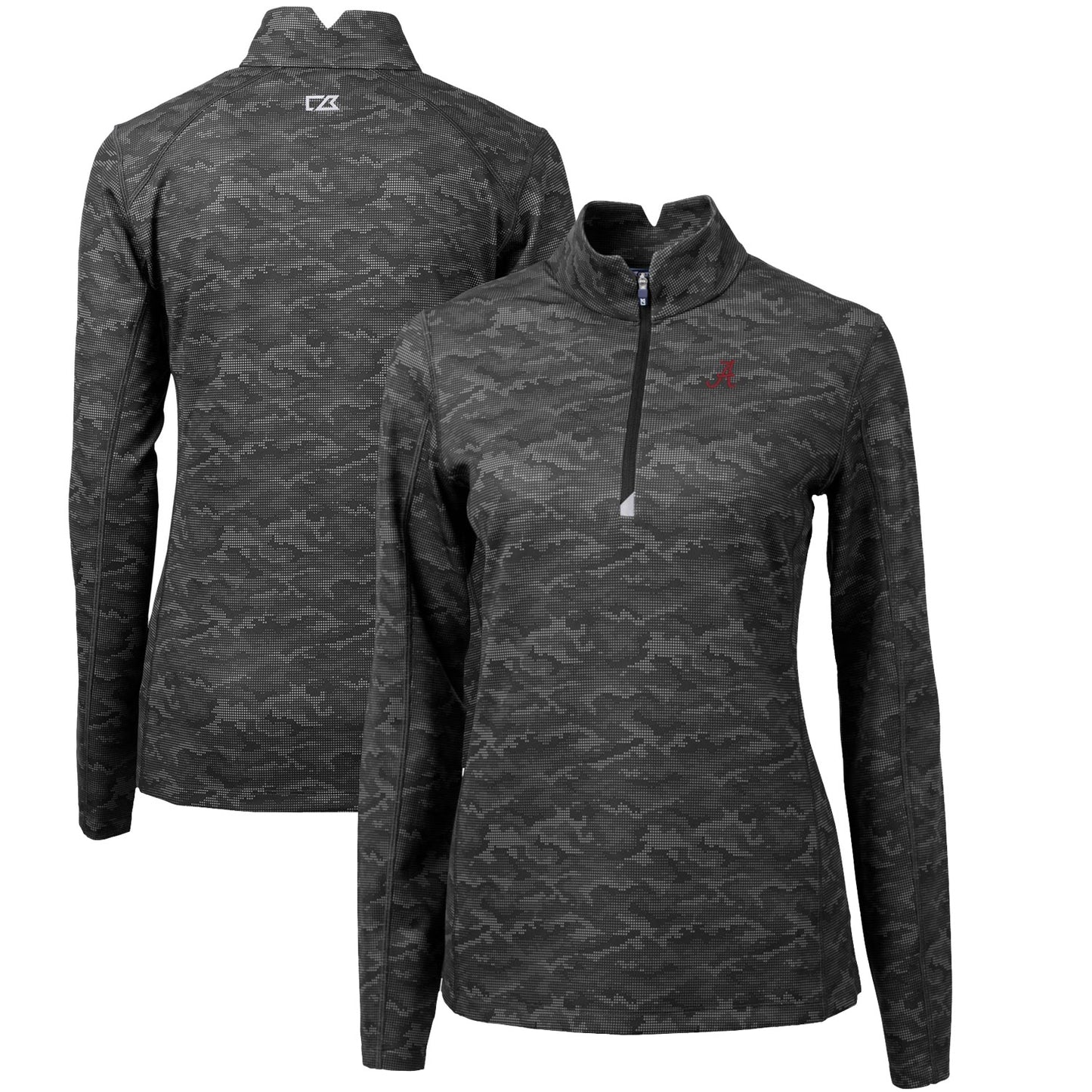 Women's Cutter & Buck Black Alabama Crimson Tide Traverse Camo Quarter-Zip Pullover Top