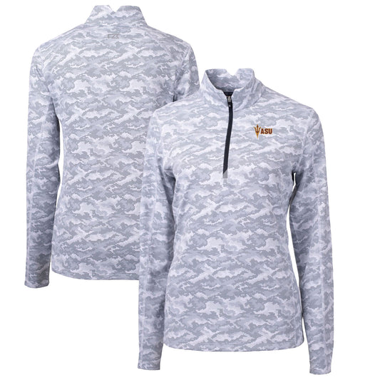 Women's Cutter & Buck Charcoal Arizona State Sun Devils Traverse Camo Quarter-Zip Pullover Top