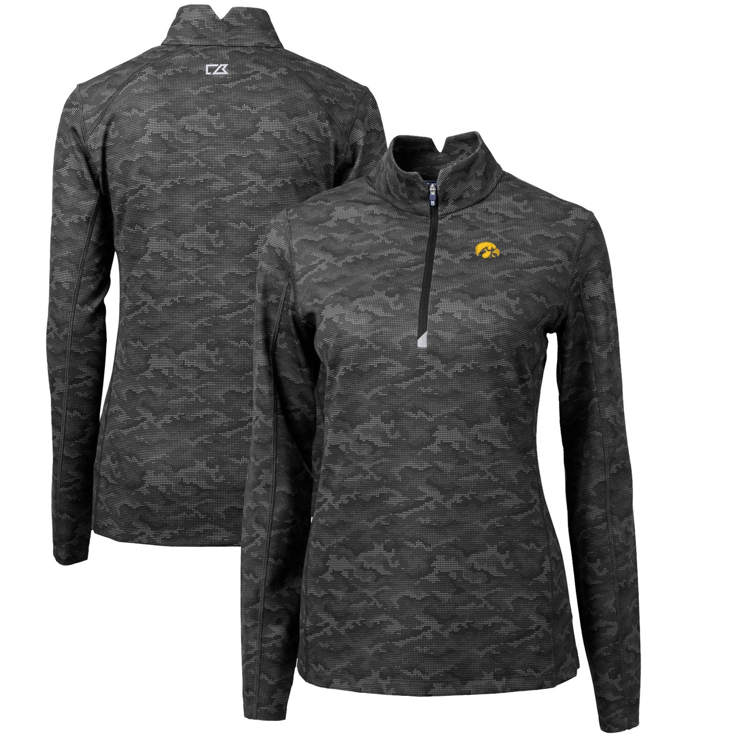 Women's Cutter & Buck Black Iowa Hawkeyes Traverse Camo Quarter-Zip Pullover Top