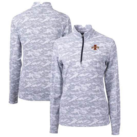 Women's Cutter & Buck Charcoal Iowa State Cyclones Traverse Camo Quarter-Zip Pullover Top