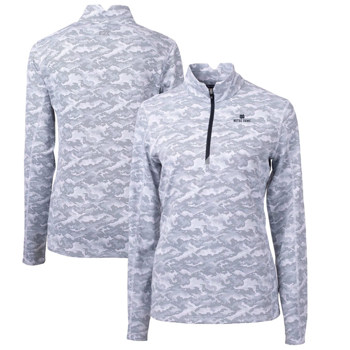 Women's Cutter & Buck Charcoal Notre Dame Fighting Irish Traverse Camo Quarter-Zip Pullover Top