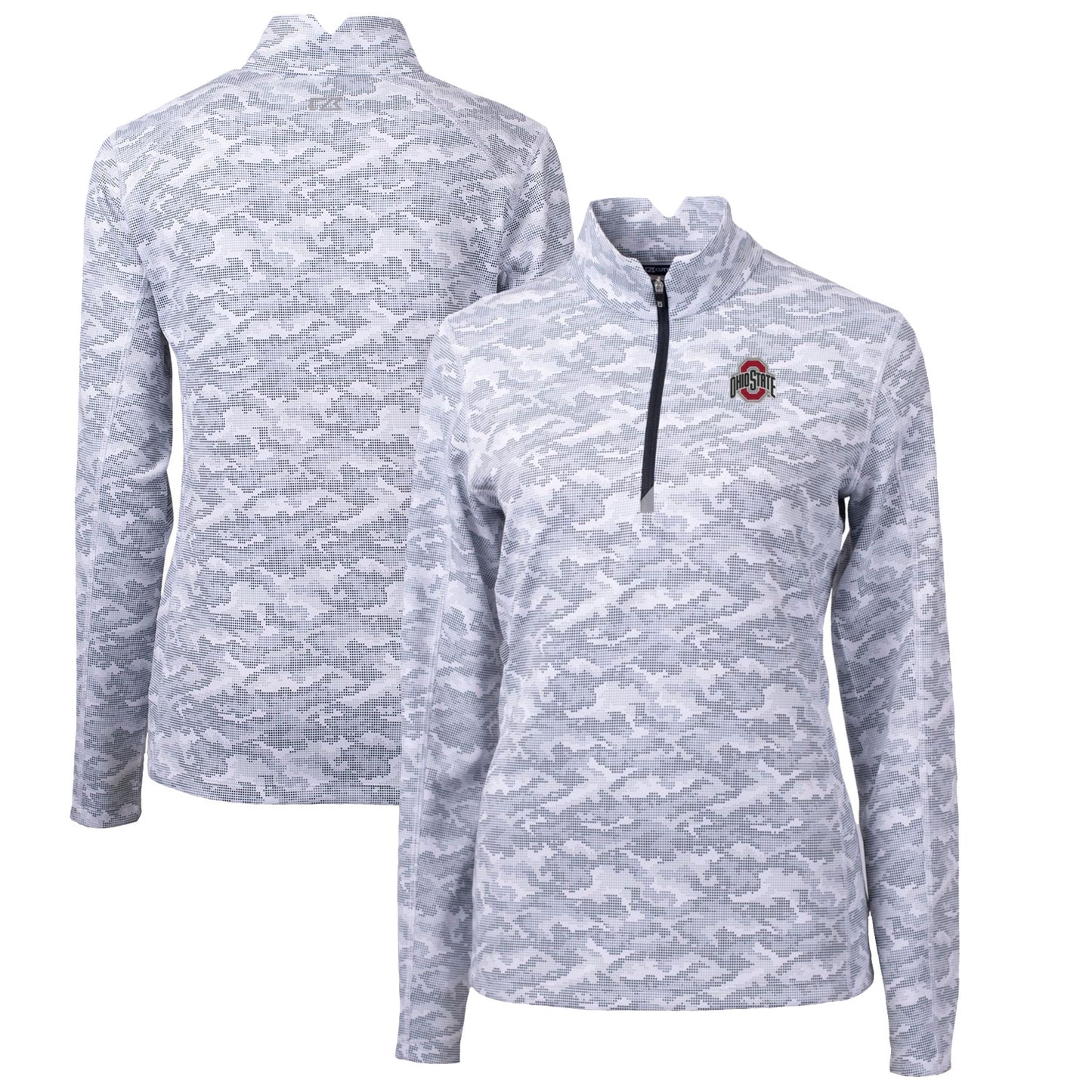 Women's Cutter & Buck Charcoal Ohio State Buckeyes Traverse Camo Quarter-Zip Pullover Top