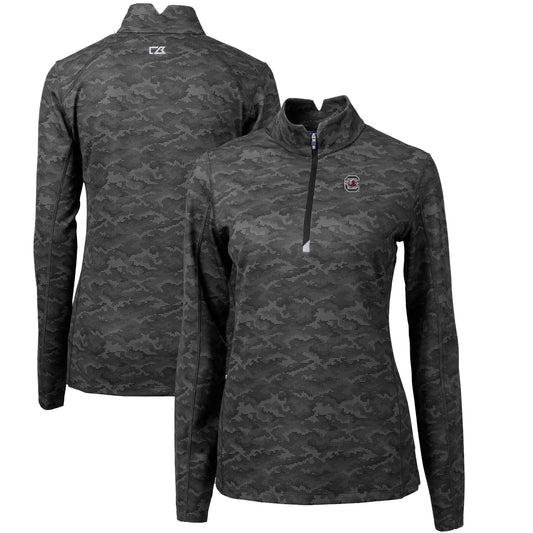 Women's Cutter & Buck Black South Carolina Gamecocks Traverse Camo Quarter-Zip Pullover Top