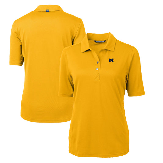 Women's Cutter & Buck Maize Michigan Wolverines Virtue Eco Pique Recycled Polo