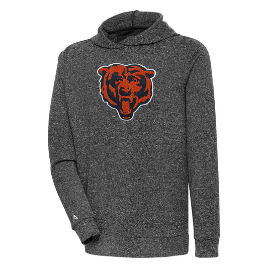 Men's Antigua Heathered Black Chicago Bears Absolute Chenille Pullover Hoodie