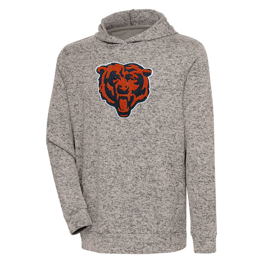 Men's Antigua Oatmeal Chicago Bears Absolute Chenille Pullover Hoodie