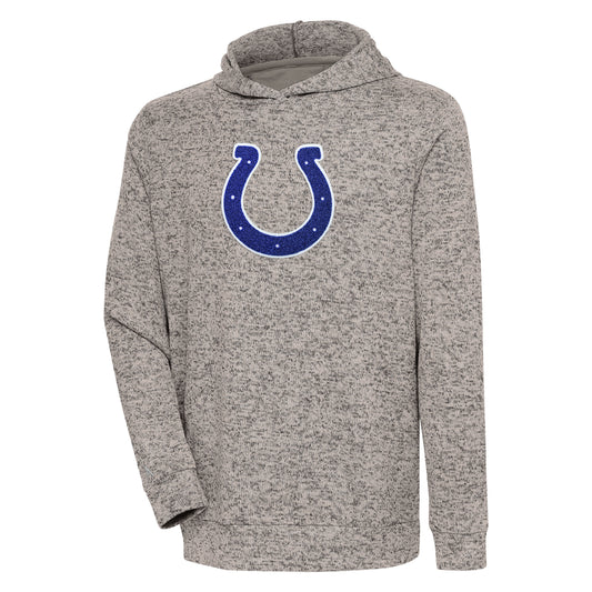 Men's Antigua Oatmeal Indianapolis Colts Absolute Chenille Pullover Hoodie