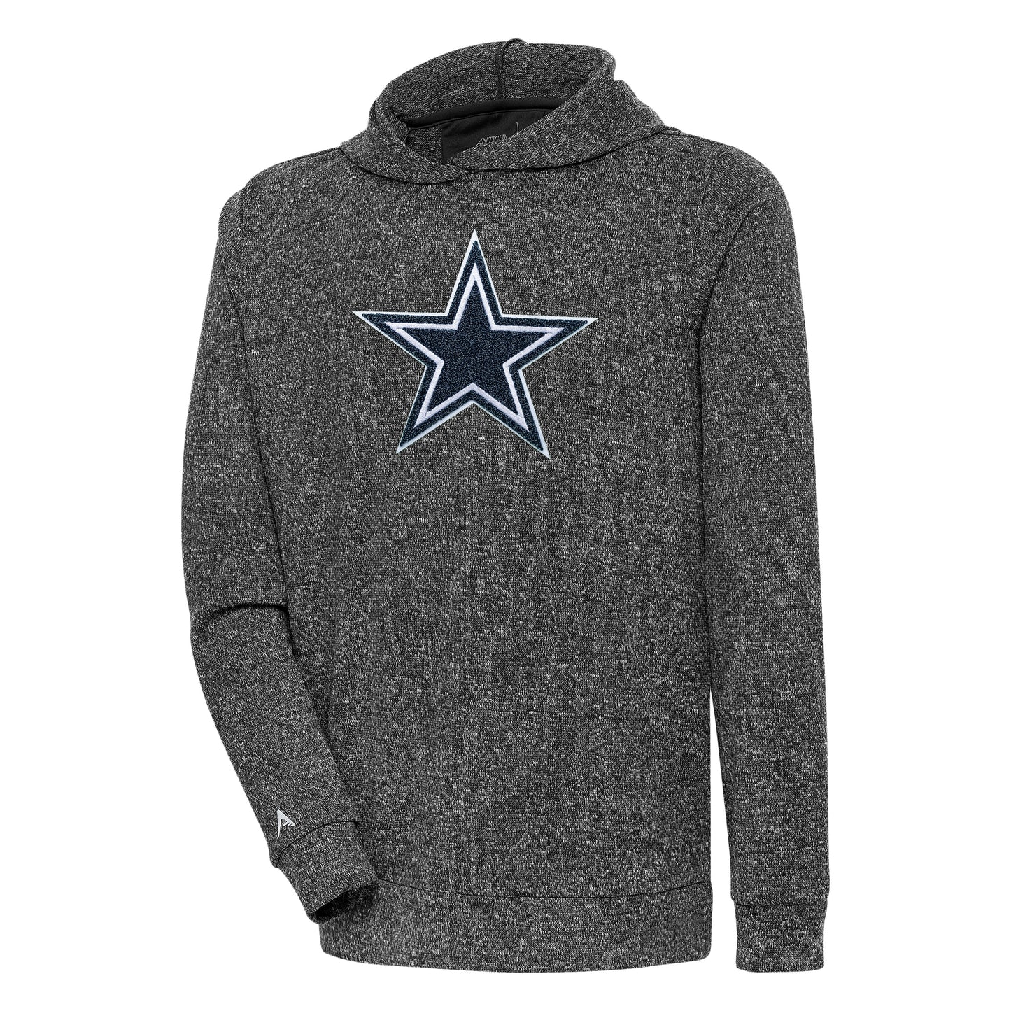 Men's Antigua Heathered Black Dallas Cowboys Absolute Chenille Pullover Hoodie