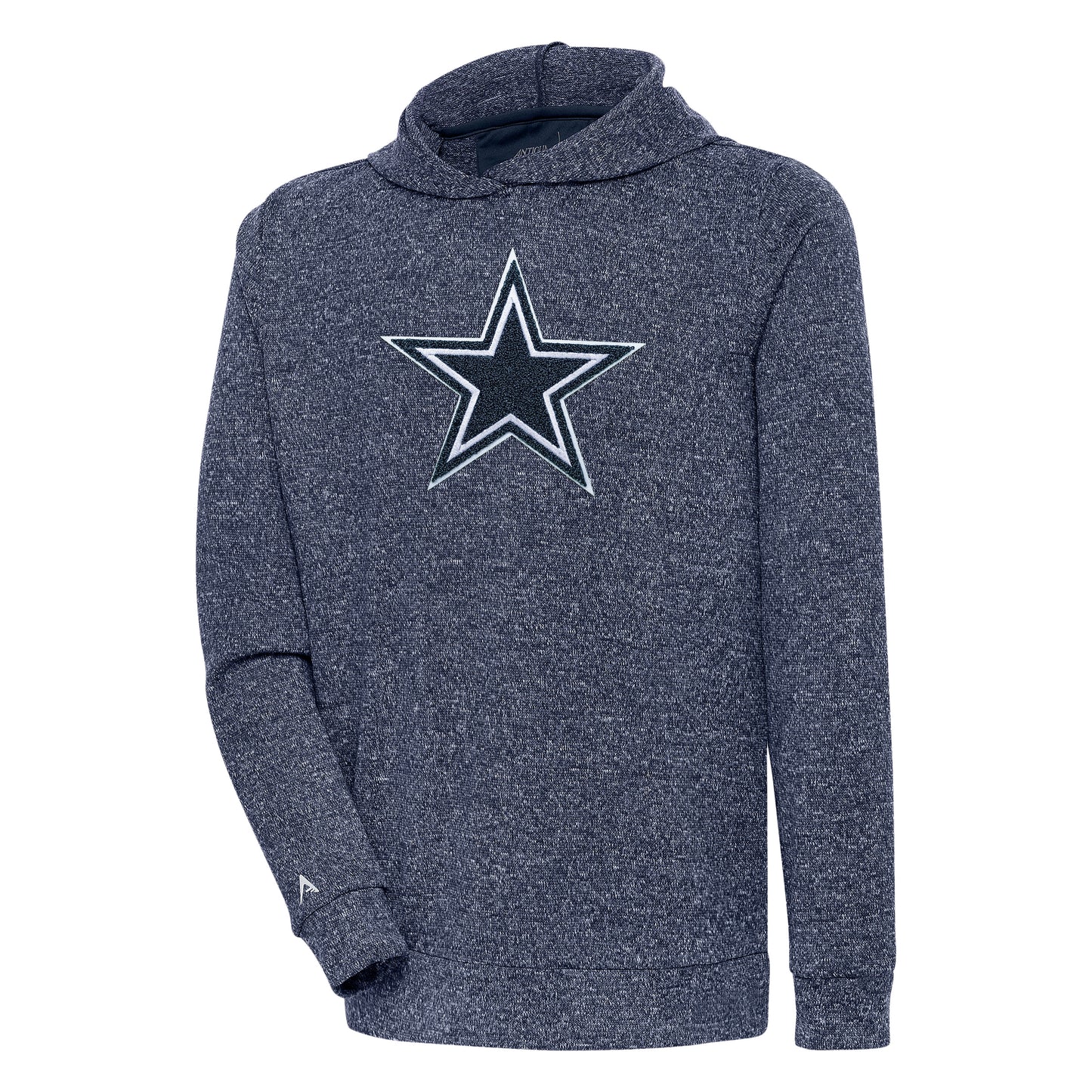 Men's Antigua Heathered Navy Dallas Cowboys Absolute Chenille Pullover Hoodie