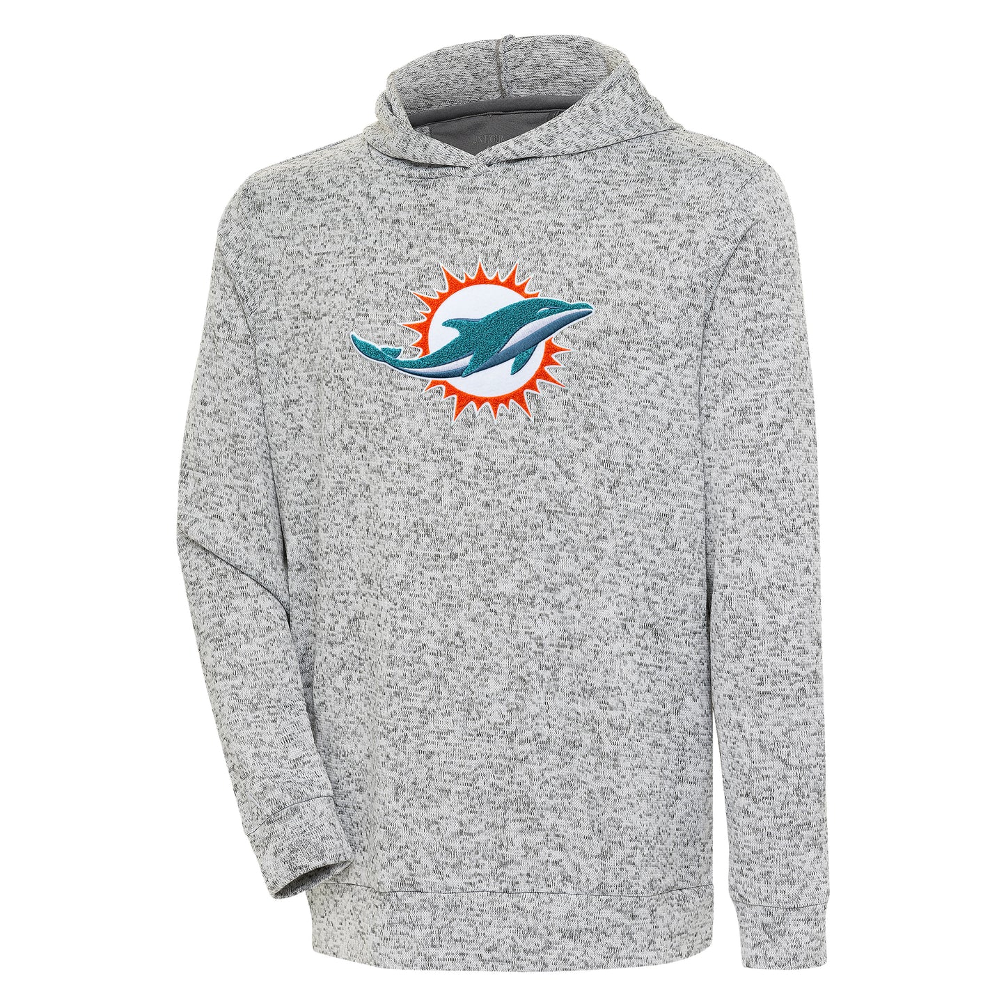 Men's Antigua Heathered Gray Miami Dolphins Absolute Chenille Pullover Hoodie