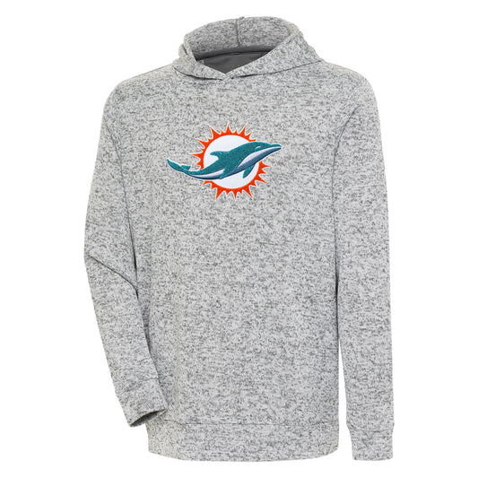 Men's Antigua Heathered Gray Miami Dolphins Absolute Chenille Pullover Hoodie