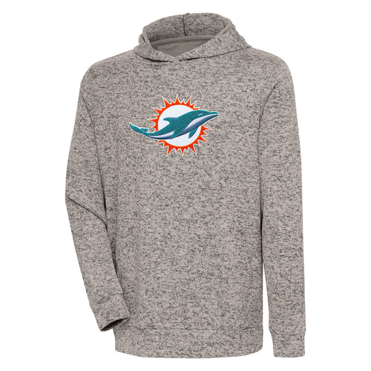 Men's Antigua Oatmeal Miami Dolphins Absolute Chenille Pullover Hoodie