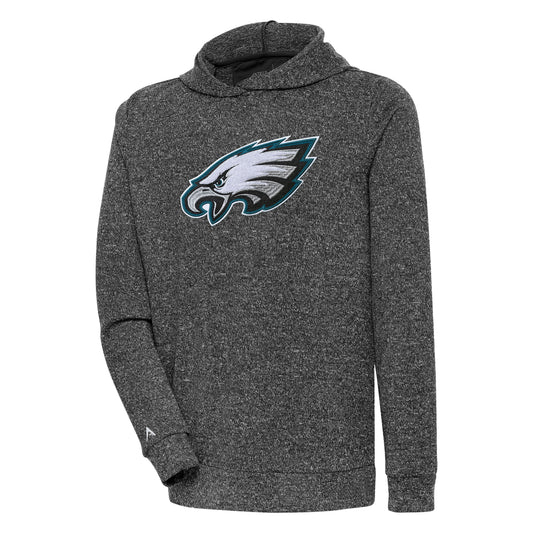 Men's Antigua Heathered Black Philadelphia Eagles Absolute Chenille Pullover Hoodie