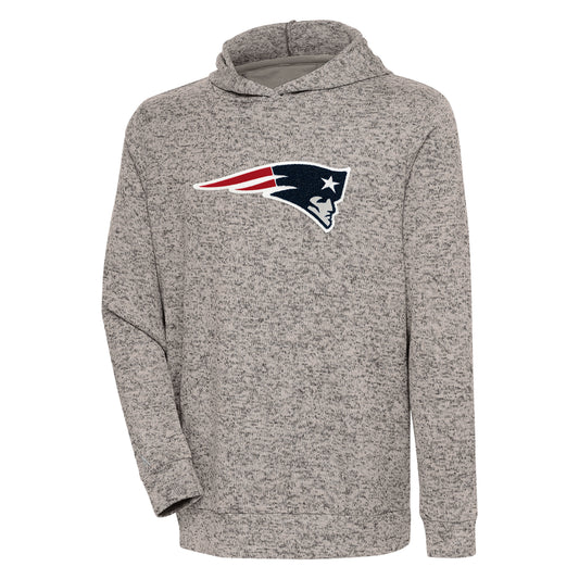 Men's Antigua Oatmeal New England Patriots Absolute Chenille Pullover Hoodie