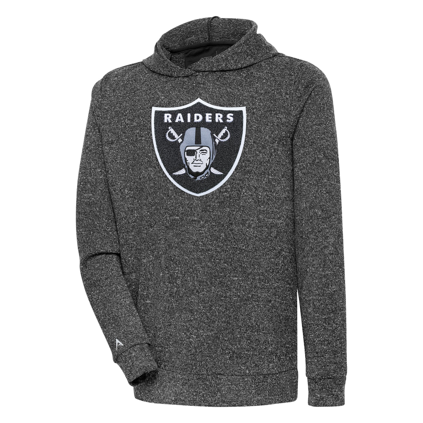 Men's Antigua Heathered Black Las Vegas Raiders Absolute Chenille Pullover Hoodie