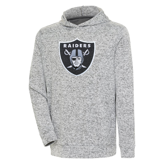 Men's Antigua Heathered Gray Las Vegas Raiders Absolute Chenille Pullover Hoodie