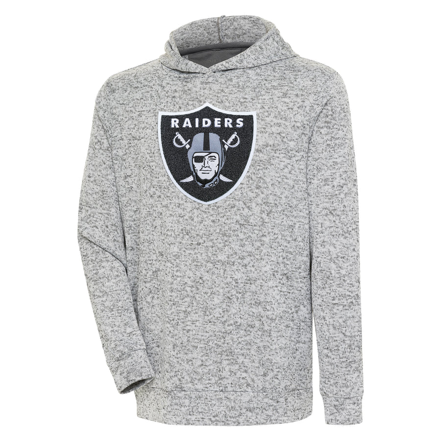 Men's Antigua Heathered Gray Las Vegas Raiders Absolute Chenille Pullover Hoodie