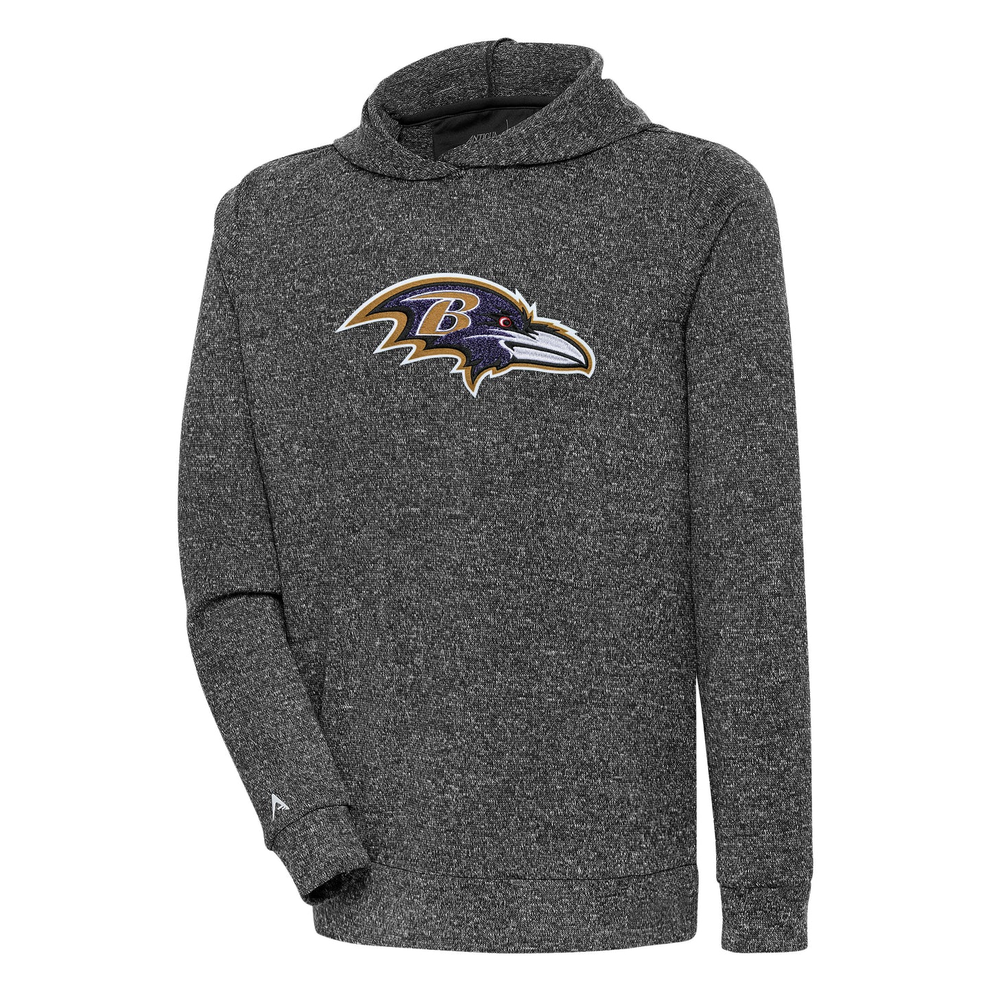 Men's Antigua Heathered Black Baltimore Ravens Absolute Chenille Pullover Hoodie