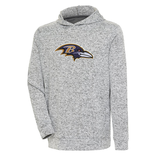 Men's Antigua Heathered Gray Baltimore Ravens Absolute Chenille Pullover Hoodie