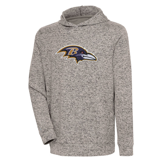 Men's Antigua Oatmeal Baltimore Ravens Absolute Chenille Pullover Hoodie