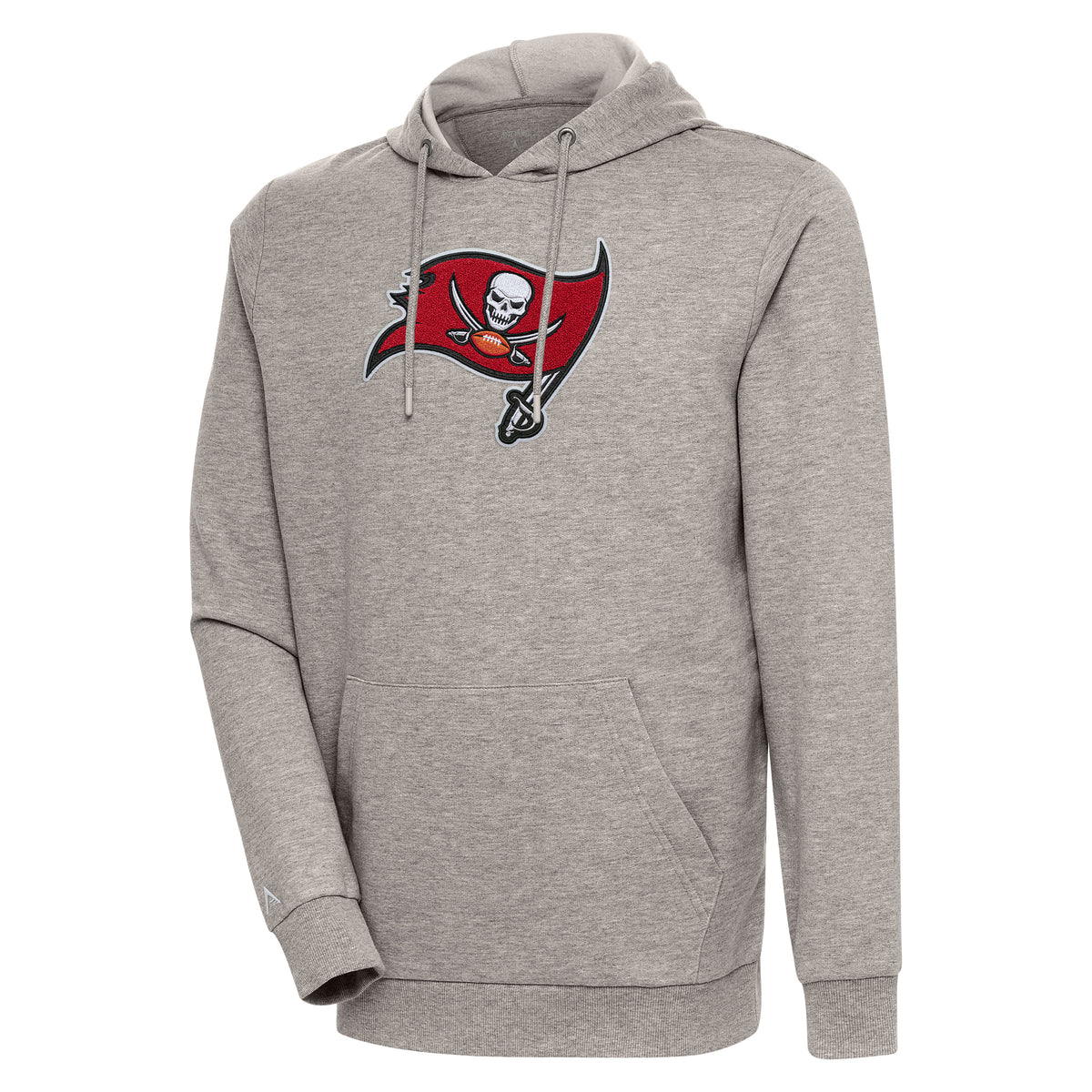 Men's Antigua Oatmeal Tampa Bay Buccaneers Action Chenille Pullover Hoodie