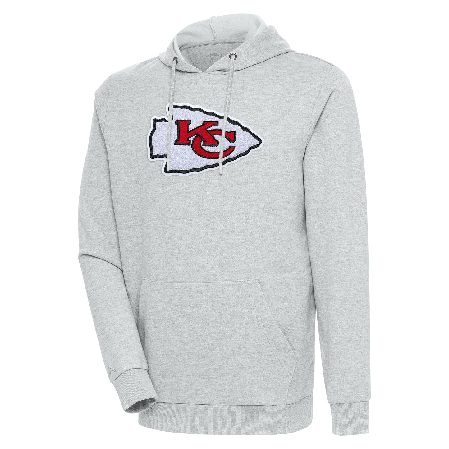 Men's Antigua Heathered Gray Kansas City Chiefs Action Chenille Pullover Hoodie